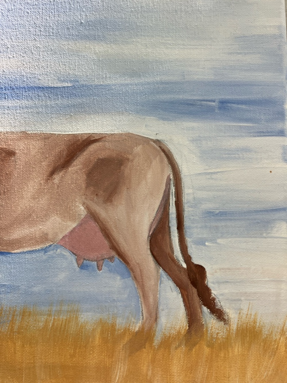 Hand-Painted Brown Cow Raw Canvas Art Charming Farmhouse - Picture 4 of 7